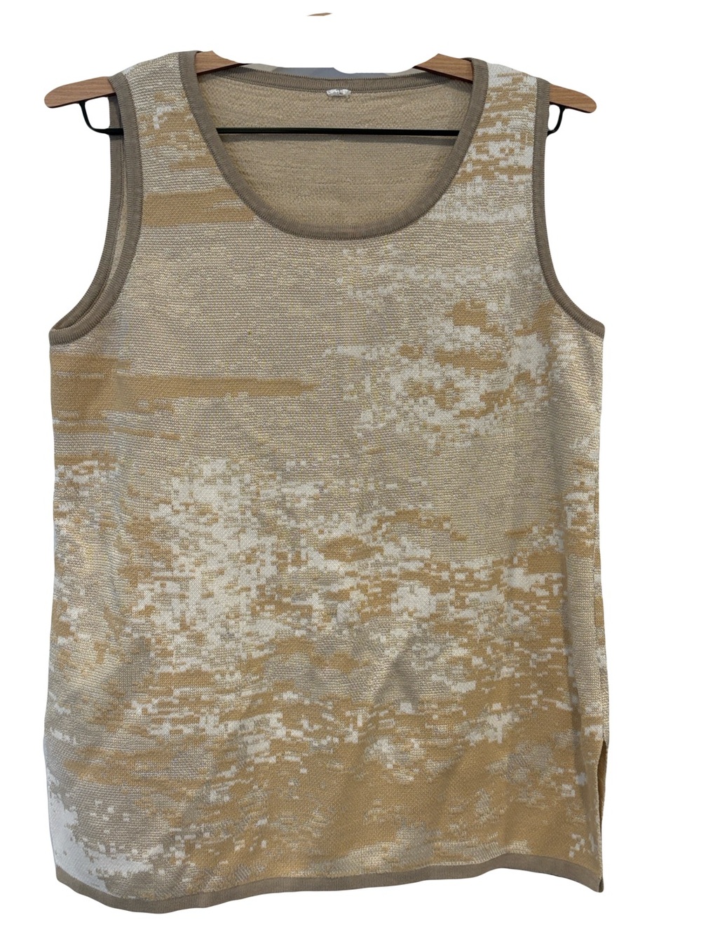 Marla Wynne Neutral Pixelated Knit Tank Top tunic- Beige & Cream